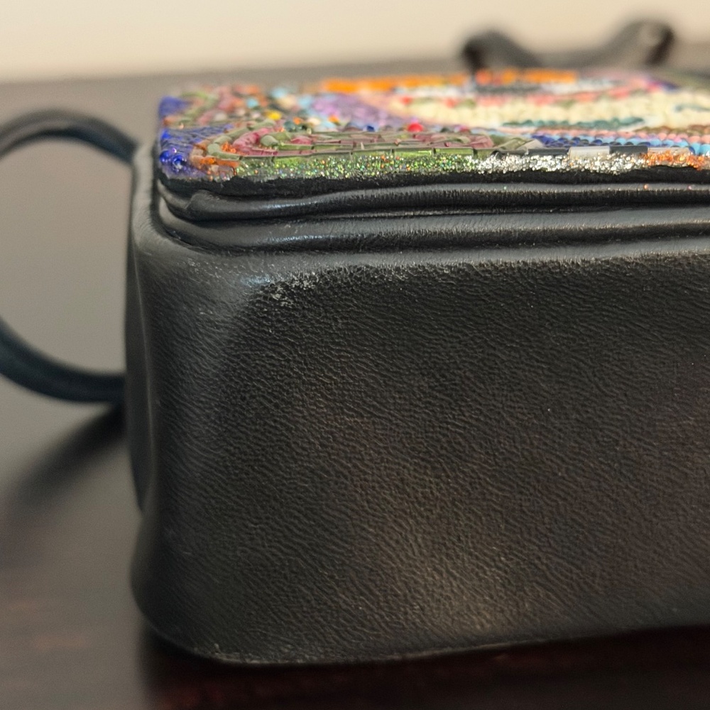 Beaded Leather Clutch Crossbody Shoulder Bag Beadwork Design - Picture 12 of 14